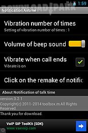 notification of talk time
