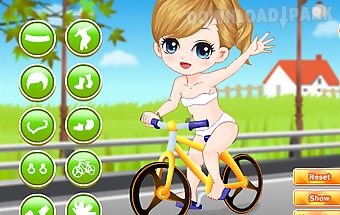 The little girl learn bicycle