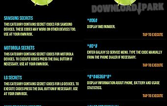 Secret codes for android
