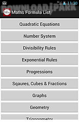 maths formula list